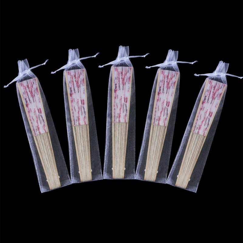 Bezall 50Pcs Organza Hand Fan Bags, 2x10 Inches White Folding Fan Drawstring Bag Hand Fan Decorative Pouch Party Wedding Favor Gift Bags - Image 5